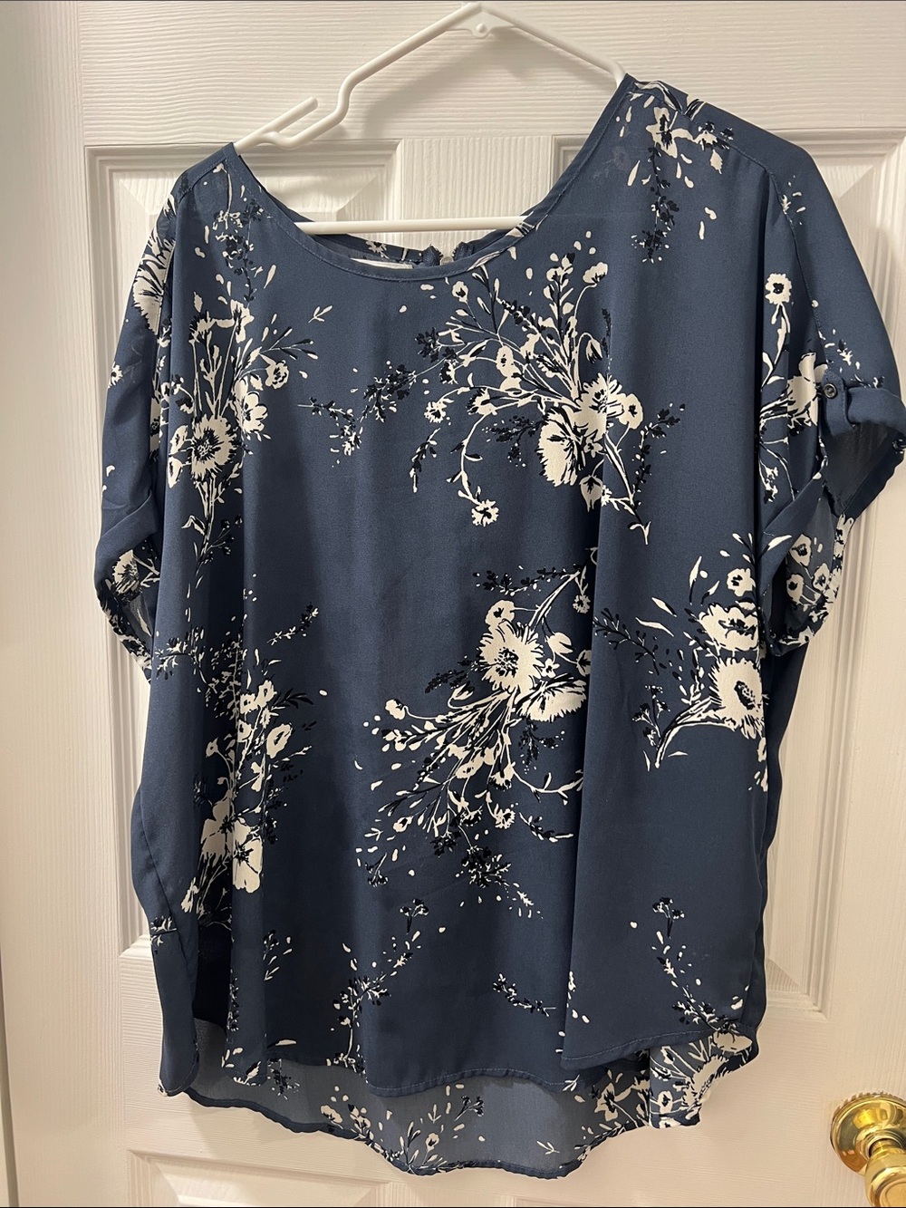 Maurices Navy Blue Floral Short-Sleeve Tunic